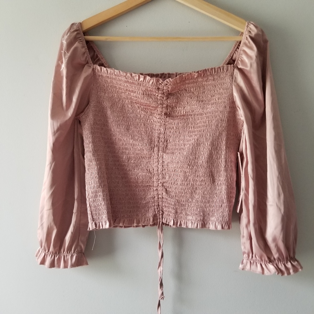 Grave Fame Pink Smocked Blouse Top XL